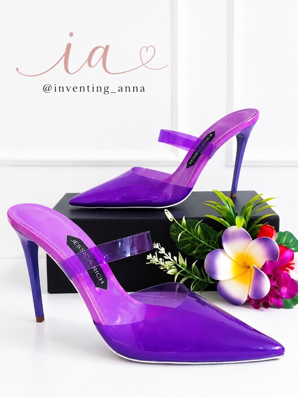 JESSICA RICH Vibrant Translucent Purple 3.5” Heels w/Leather Sole size 8